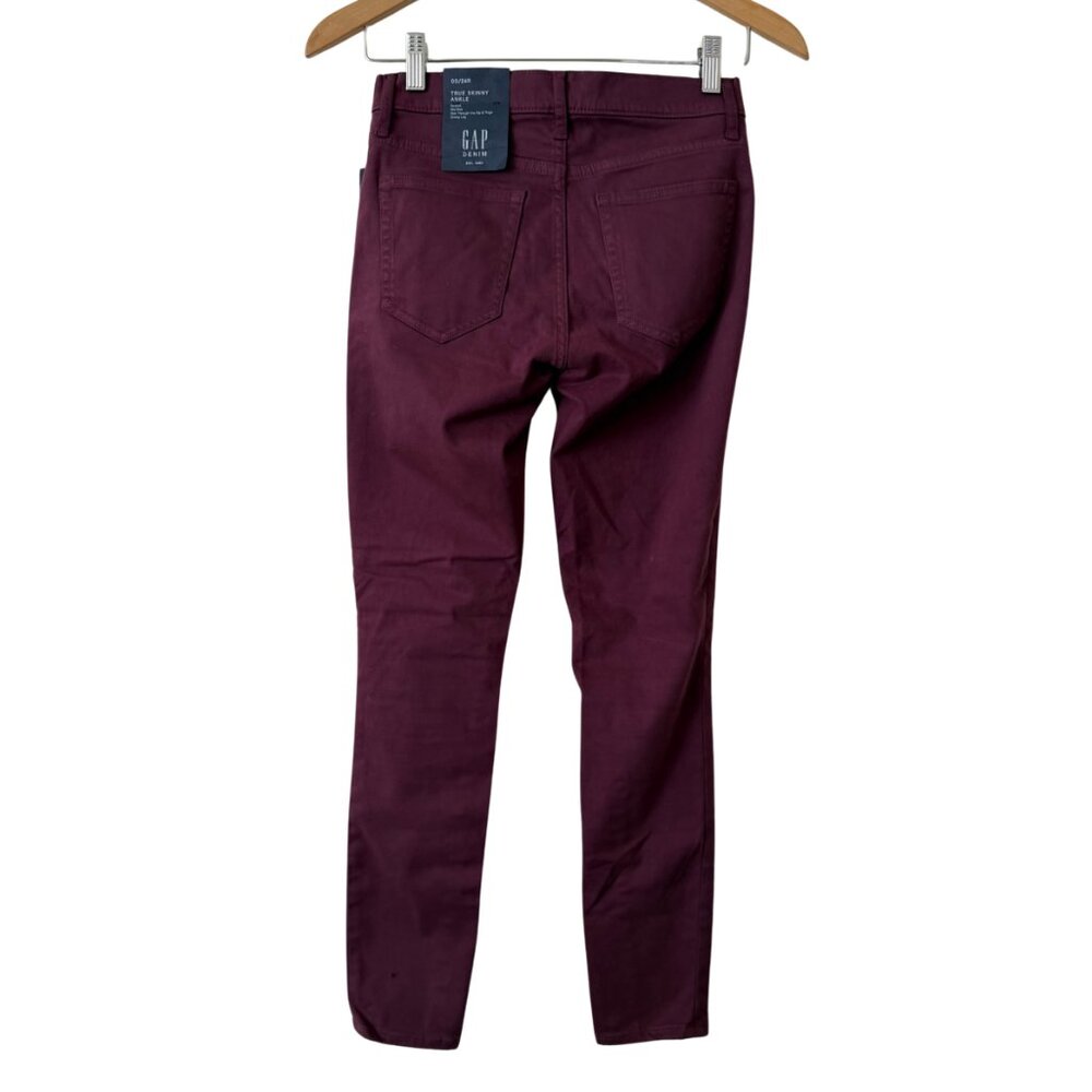 NEW Women's GAP Denim Mid-Rise True Skinny Ankle in Maroon/Eggplant - 00/24R - Picture 3 of 4
